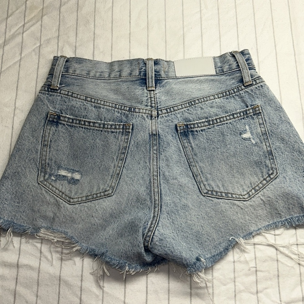 Pistola Women's Frayed Hem Jean Shorts - Light Blue, Distressed Shorts, Button - Picture 3 of 11